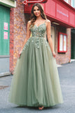 Vert Une ligne Corset Sequin Tulle Robe Longue De Bal Avec Lacets Dans Le Dos