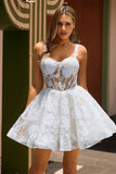 Corset trapèze blanc Robe De Cocktail fleurie de retour aux sources avec paillettes