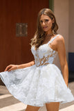 Corset trapèze blanc Robe De Cocktail fleurie de retour aux sources avec paillettes