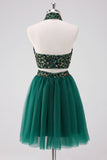 Robe de soirée Court à paillettes vert foncé