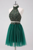 Robe de soirée Court à paillettes vert foncé