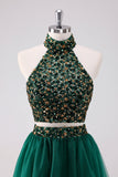 Robe de soirée Court à paillettes vert foncé