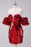 Robe moulante à paillettes rouges avec manches amovibles