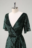 Vert foncé Une ligne V-Neck Burnout Velvet Floral Longue Robe de demoiselle d’honneur