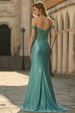 Robe longue de bal de promo sirène gris vert à sequins dénudé