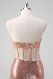 Robe longue de bal corset sirène rose doré scintillant avec paillettes