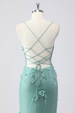 Robe de bal sirène longue en tulle bleu bustier à bretelles fines avec fleurs en relief