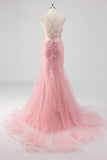Robe de bal sirène longue en tulle bleu bustier à bretelles fines avec fleurs en relief