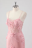Robe de bal sirène longue en tulle bleu bustier à bretelles fines avec fleurs en relief
