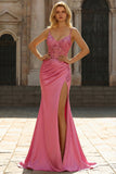 Sequins Sirène Corset transparent Coral Long Robe de bal avec fente