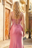 Corset à bretelles fines en corail scintillant Corset longue robe de bal grande taille avec fente
