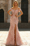 Robe de bal longue à fentes de promo sirène dénudée, fête latérale et fleurs 3D