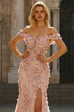 Robe de bal longue à fentes de promo sirène dénudée, fête latérale et fleurs 3D