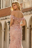 Robe de bal longue à fentes de promo sirène dénudée, fête latérale et fleurs 3D