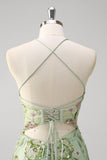 Sirène verte dos nu Corset Applique robe longue de bal avec fente