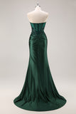 Robe de soirée sirène vert foncé à sequins avec fente