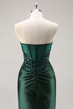 Robe de soirée sirène vert foncé à sequins avec fente