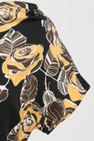Robe midi à col bateau a-ligne imprimée de roses noires des années 1950