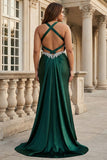 Corset sirène vert foncé en satin grande taille robe de bal avec dos ouvert