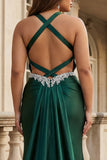 Corset sirène vert foncé en satin grande taille robe de bal avec dos ouvert