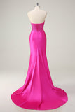 Robe de Soirée corset sans bretelles sirène fuchsia