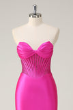 Robe de Soirée corset sans bretelles sirène fuchsia