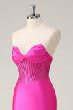 Robe de Soirée corset sans bretelles sirène fuchsia