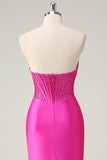 Robe de Soirée corset sans bretelles sirène fuchsia