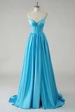 Robe De Soirée longue corset à sequins sans bretelles bleu scintillant