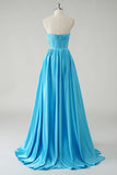 Robe De Soirée longue corset à sequins sans bretelles bleu scintillant
