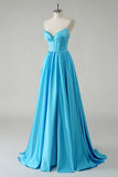 Robe De Soirée longue corset à sequins sans bretelles bleu scintillant