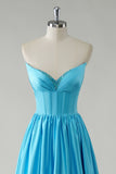 Robe De Soirée longue corset à sequins sans bretelles bleu scintillant