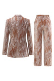 Velours rose poussiéreux scintillant à paillettes crantées 2 pièces Costumes