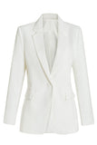 Blazer mi-long ajusté blanc à simple boutonnage pour femme