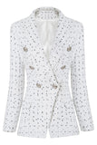 Blazer midi à pois blanc à double boutonnage pour femme