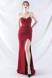 Robe longue de bal corset perlé bordeaux scintillant avec fente