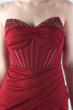 Robe longue de bal corset perlé bordeaux scintillant avec fente