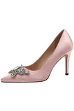 Talons hauts pointus papillon strass rose