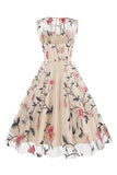 abricot élégante florale brodée sans manches midi vintage
