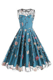 abricot élégante florale brodée sans manches midi vintage
