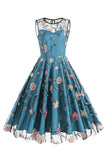 abricot élégante florale brodée sans manches midi vintage