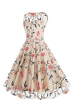 abricot élégante florale brodée sans manches midi vintage