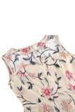 abricot élégante florale brodée sans manches midi vintage