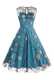 abricot élégante florale brodée sans manches midi vintage