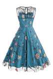 abricot élégante florale brodée sans manches midi vintage