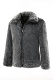 Gris foncé fausse fourrure col rond court hommes manteau