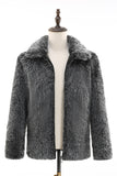 Gris foncé fausse fourrure col rond court hommes manteau