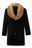 Fluffy Noir Châle Revers Fausse Fourrure Long Homme Manteau
