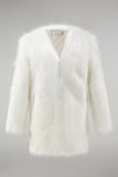 Manteau pour homme en fausse fourrure moelleuse blanche à manches longues