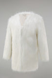 Manteau pour homme en fausse fourrure moelleuse blanche à manches longues